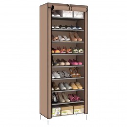 Каркасный складной тканевый шкаф для одежды и обуви с пылезащитой на 30 пар обуви 9 полочек Shoe Cabinet Shoe Rack HY8806-10 Коричневый (NM-4)