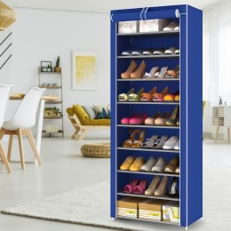 Каркасна складана тканинна шафа для одягу та взуття з пилозахисту на 30 пар взуття 9 поличок Shoe Cabinet Shoe Rack HY8806-10 Синій (NM-4)