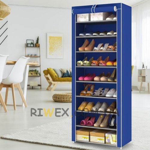 Каркасна складана тканинна шафа для одягу та взуття з пилозахисту на 30 пар взуття 9 поличок Shoe Cabinet Shoe Rack HY8806-10 Синій (NM-4)
