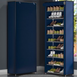 Каркасный складной тканевый шкаф для одежды и обуви с пылезащитой на 30 пар обуви 9 полочек Shoe Cabinet Shoe Rack HY8806-10 Синий (NM-4)