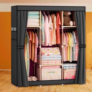 Каркасный складной тканевый шкаф для одежды и обуви с пылезащитной шторкой Hcx Wardrobe New CL-128 Серый (N-15)