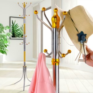 Напольная вертикальная металлическая вешалка-стойка для одежды Coat Rack Золотой (N-19)