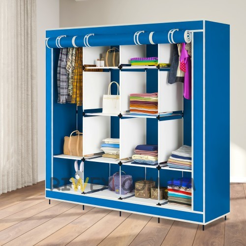 Универсальный  мобильный складной каркасный шкаф для одежды Storage Wardrobe 28170 на 4 секции Синий (N-1)