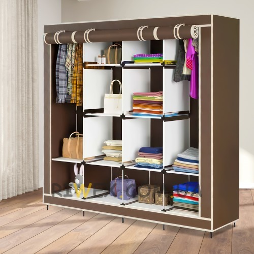 Универсальный  мобильный складной каркасный шкаф для одежды Storage Wardrobe 28170 на 4 секции Коричневый (N-1)