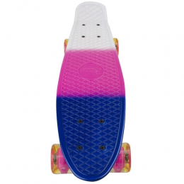 Скейт пенни борд с двухсторонним окрасом и светящимися колесами Penny Board Белый-розовый-синий