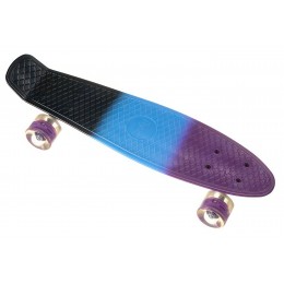 Скейт пенни борд с двухсторонним окрасом и светящимися колесами Penny Board Черный-голубой-фиолетовый