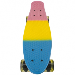 Скейт пенни борд с двухсторонним окрасом и светящимися колесами Penny Board Розовый-желтый-голубой
