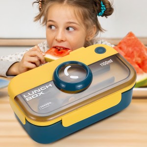 Харчовий ланч бокс для їжі зі столовими приладами (вилка, ложка в комплекті) 2 відсіки 0231 Синьо-жовтий (WAN) Харчовий ланч бокс для їжі зі столовими приладами (вилка, ложка в комплекті) 2 відсіки 0231 Синьо-жовтий (WAN)