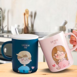 Подарунковий набір із двох керамічних чашок з малюнком 0222 Рожева, Синя (WAN)