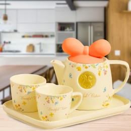 Керамический чайный набор из двух чашек, чайник, подставка 0213 Оранжевый бант (WAN)
