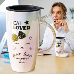 Керамическая чашка с надписью "Cat Lover" и ручкой 0211 (WAN)