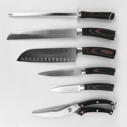 Набір кухонних ножів+кухонні ножиці на дерев'яній підставці 7 предметів Maestro MR-1424 (235)