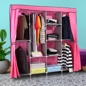 Тканевый складной шкаф органайзер Storage Wardrobe 88165 на 4 секции, Розовый (N-2)