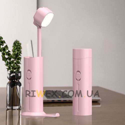Настільна акумуляторна LED лампа з Power Bank, Рожева (219)