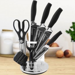 Набор ножей Lucky Kitchen Knive с подставкой и точилкой 8 предметов, Черный (219)
