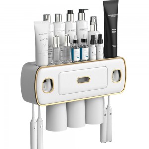 Держатель для зубных щеток TOOTHBRUSH HOLDER XL-716 с механическим дозатором пасты и выдвижным ящиком, Белый