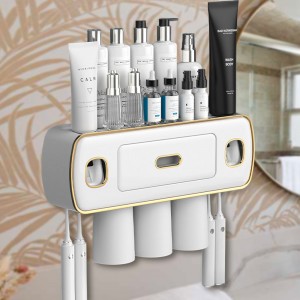  Тримач для зубних щіток TOOTHBRUSH HOLDER XL-716 з механічним дозатором пасти і висувним ящиком, Білий (205)