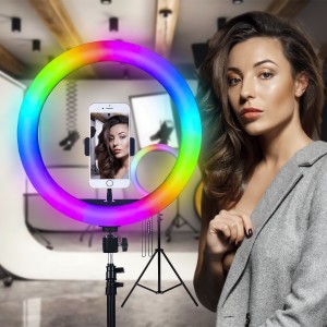 Кільцева кольорова LED SOFT RING LIGHT MJ-26 RGBW 26 см зі штативом 210 см селфі-лампа, підсвічування для фотографів блогерів, тіктокерів, візажистів