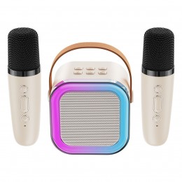 Портативна бездротова bluetooth караоке-колонка з rgb підсвічуванням K12 з 2 мікрофонами K12 Бежевий (205)