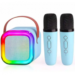 Портативна бездротова bluetooth караоке-колонка з rgb підсвічуванням K12 з 2 мікрофонами K12 Блакитний (205)