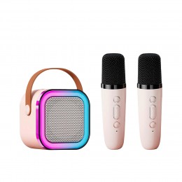 Портативна бездротова bluetooth караоке-колонка з rgb підсвічуванням K12 з 2 мікрофонами K12 Рожевий (205)