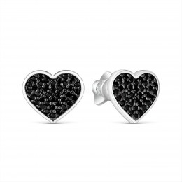 Женские сережки-гвоздики пусеты в форме сердечка Stainless Steel с черными цирконами 