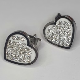 Женские сережки-гвоздики пусеты в форме сердечка "Сердце" серебряный цвет с фианитами