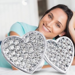 Женские сережки-гвоздики пусеты в форме сердечка "Сердце" серебряный цвет с фианитами