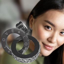 Женские сережки-кольца "LOVE" с фианитом серебряный цвет 3132