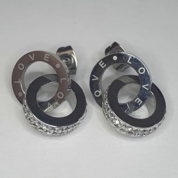 Женские сережки-кольца "LOVE" с фианитом серебряный цвет 3132