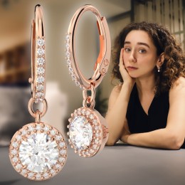 Женские сережки с подвеской "SWAROVSKI CONSTELLA" золотой цвет с фианитом