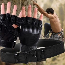 Мужской набор 2в1 защитные беспалые перчатки с усилением и ремень Черный L