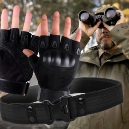 Мужской набор 2в1 защитные беспалые перчатки с усилением и ремень Черный XL