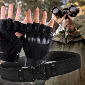 Чоловічий набір 2в1 захисні безпалі рукавички з посиленням та ремінь Чорний XL