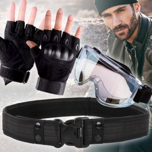 Набір для справжнього чоловіка 3 в 1: тактичні рукавички розмір L, ремінь, захисні окуляри, Чорний