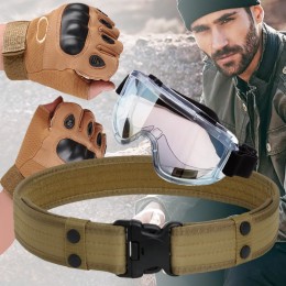 Набор для настоящего мужчины 3 в 1: тактические перчатки размер XL, ремень, защитные очки, Песочный