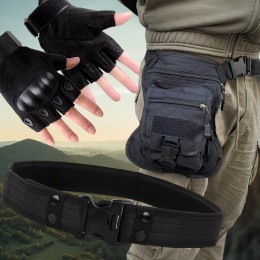 Набір 3 в 1 для справжнього чоловіка:  рукавички XL, ремінь, сумка на стегно, Чорний