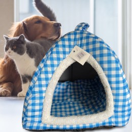 Домик флисовый для собак и кошек 0003, 35х40 см, Синяя клетка (ВУ)