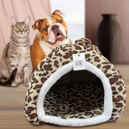 Будиночок флісовий для собак і кішок 0003, 35х40 см, Леопардовий (ВУ)