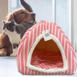 Будиночок флісовий для собак і кішок 0003, 35х40 см, Рожева смужка (ВУ)