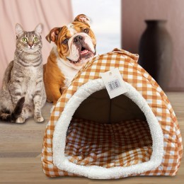Будиночок флісовий для собак і кішок 0003, 35х40 см, Помаранчева клітинка (ВУ)