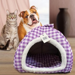 Домик флисовый для собак и кошек 0003, 35х40 см, Фиолетовая клетка (ВУ)