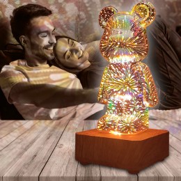 3D ночник светильник Мишка Фейерверк (219)