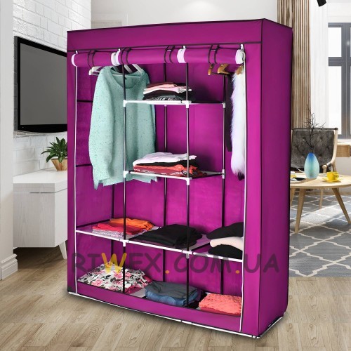 Текстильна шафа Storage Wardrobe 88130 на 3 секції, 130 х 45 х 175 см, Рожевий (N-14)