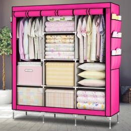 Текстильна шафа Storage Wardrobe 88130 на 3 секції, 130 х 45 х 175 см, Рожевий (N-14)