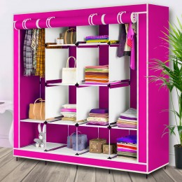 Універсальна складана каркасна шафа для одягу Storage Wardrobe 28170   на 4 секції, Рожевий (N-1)