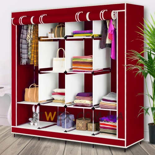 Универсальный складной каркасный шкаф для одежды Storage Wardrobe 28170 на 4 секции, Бордовый (N-1)
