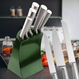Набір ножів з підставкою з нержавіючої сталі 6 предметів, 5 ножів Edenberg EB-11008 Зелений (EB)
