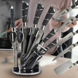 Комлпект ножей+ножницы+мусат+овощечистка из нержавеющей стали на подставке 8 предметов Benson BN-405 (BN)