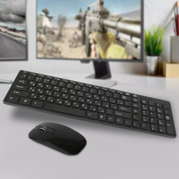 Набор беспроводная клавиатура + мышка и силиконовая накладка KeyBoard K-06, Черный (206)